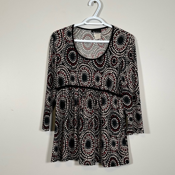 45. Raindance Cream Black Red Grey Print 3/4 Sleeve Size Large - Picture 3 of 13